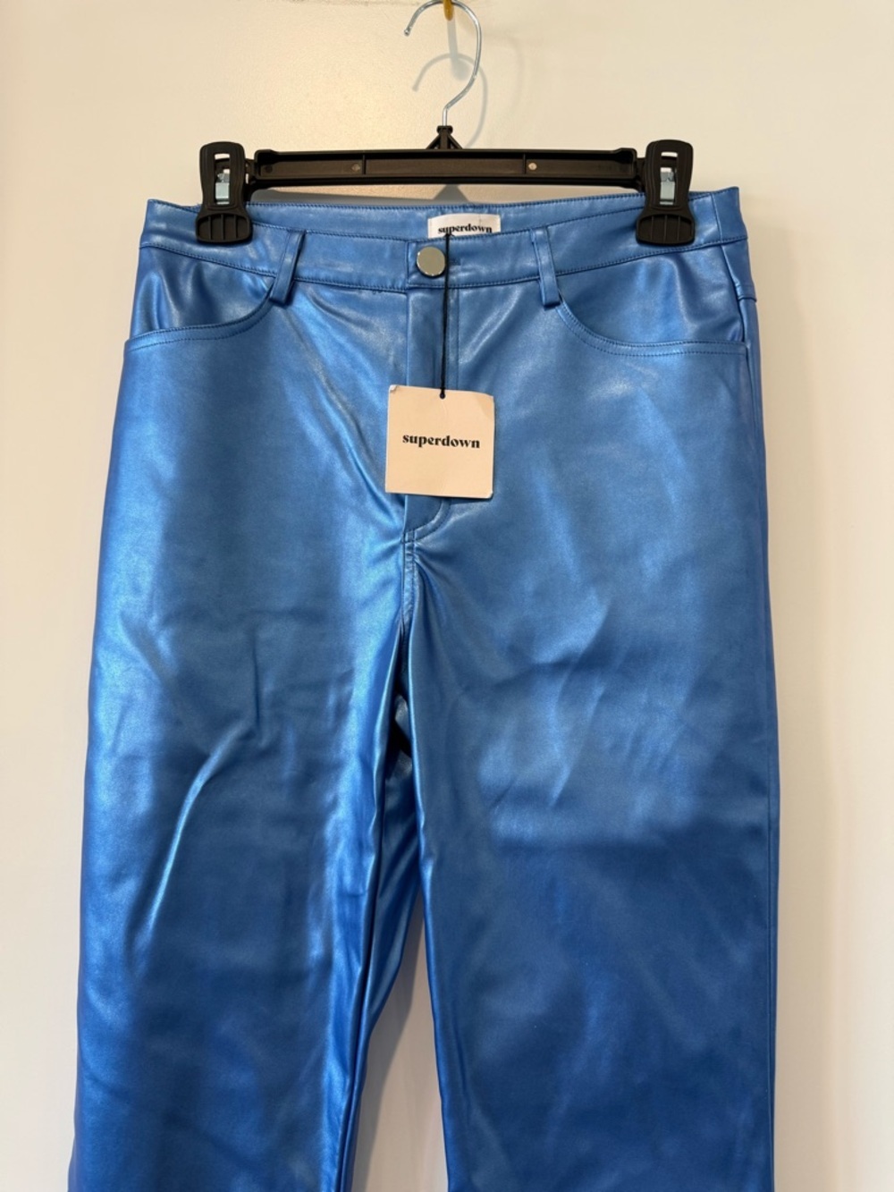 NWT Super Down Blue Faux Leather Pants - Picture 2 of 6
